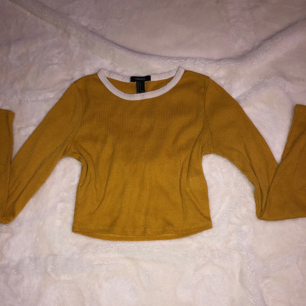 Forever 21 Yellow Long Sleeve Crop Top